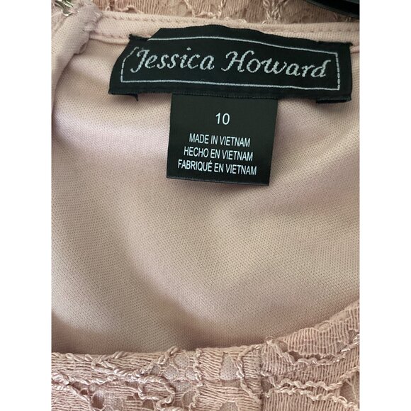 Jessica Howard Pink Lace Overlay Sheath Dress, Sheer 3/4-Sleeves Women's Size 10 - Picture 8 of 10